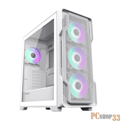 Компьютерный корпус E-ATX, без блока питания Gamemax SIEGE WH E-ATX case, white, w/o psu, w/1xUSB3.0+2xUSB2.0, Combo Audio, w/3x12cm ARGB front fan (1xFN-12A-M6I-W, 2xFN-12A-S6I-W), w/1x12cm ARGB rear fan
