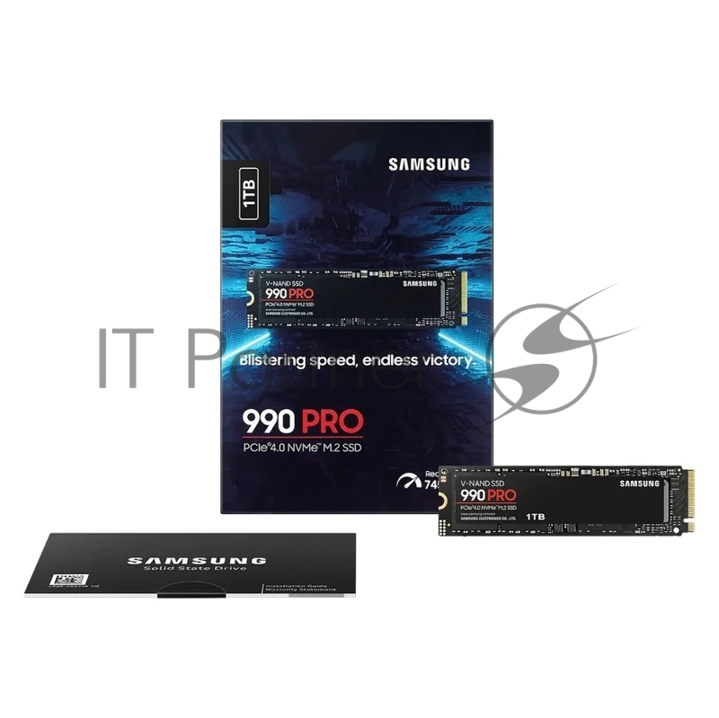 Твердотельный накопитель Samsung SSD 990 PRO, 1000GB, M.2(22x80mm), NVMe 2.0, PCIe 4.0 x4, V-NAND TLC, R/W 7450/6900MB/s, IOPs 1 200 000/1 550 000, DRAM buffer 1024MB, TBW 600, DWPD 0.33, with Heatsink (12 мес.)