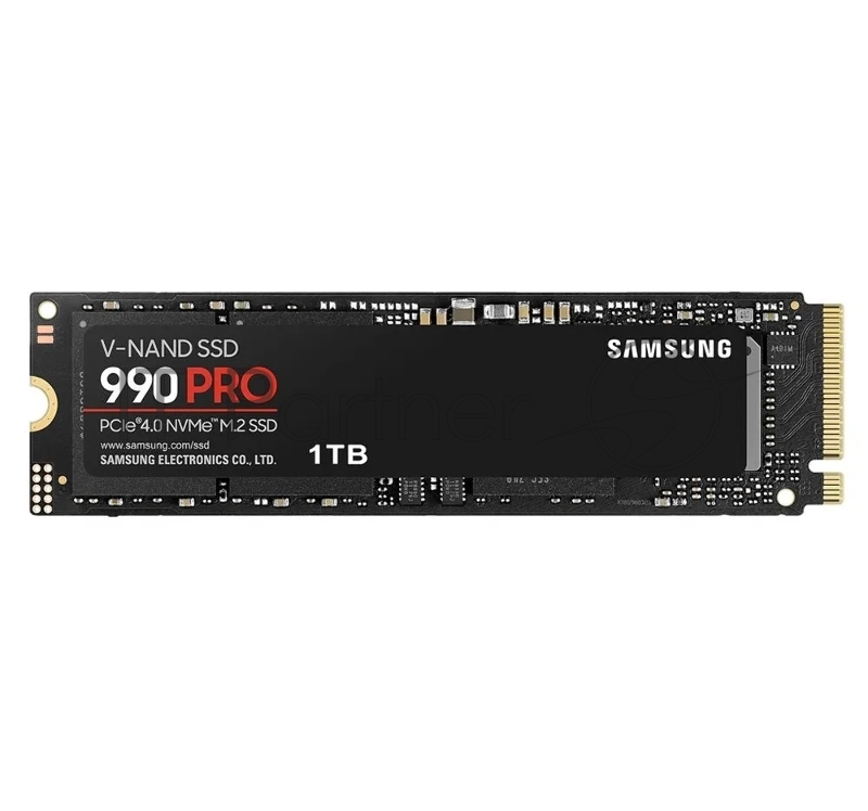 Твердотельный накопитель Samsung SSD 990 PRO, 1000GB, M.2(22x80mm), NVMe 2.0, PCIe 4.0 x4, V-NAND TLC, R/W 7450/6900MB/s, IOPs 1 200 000/1 550 000, DRAM buffer 1024MB, TBW 600, DWPD 0.33, with Heatsink (12 мес.)