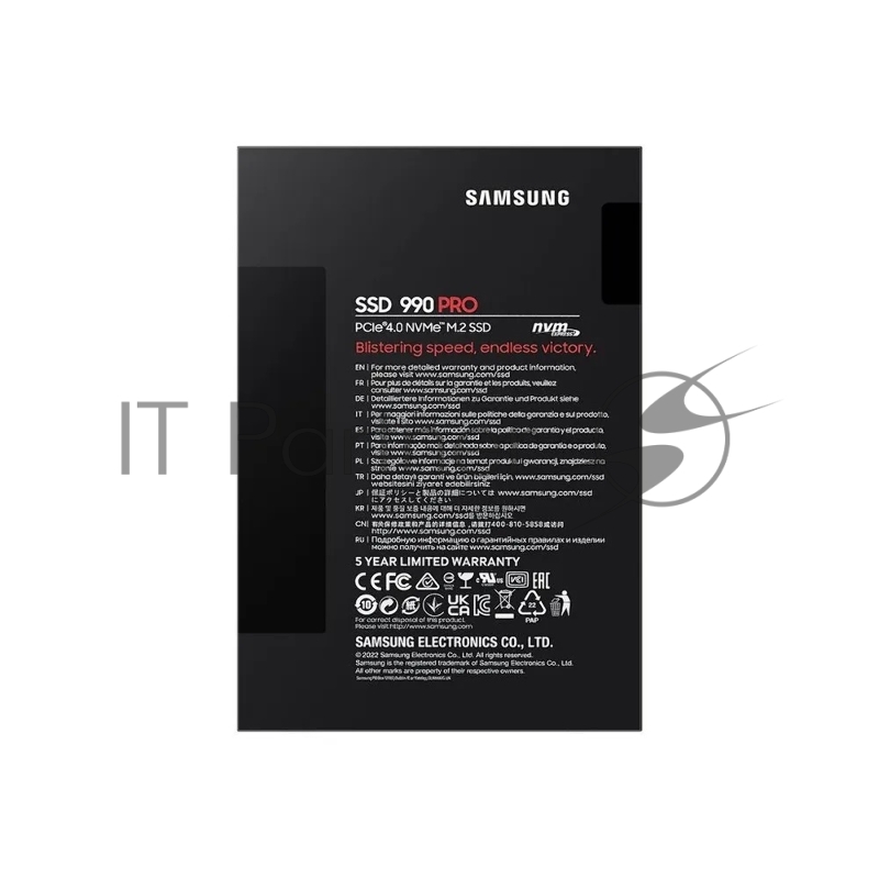 Твердотельный накопитель Samsung SSD 990 PRO, 1000GB, M.2(22x80mm), NVMe 2.0, PCIe 4.0 x4, V-NAND TLC, R/W 7450/6900MB/s, IOPs 1 200 000/1 550 000, DRAM buffer 1024MB, TBW 600, DWPD 0.33, with Heatsink (12 мес.)