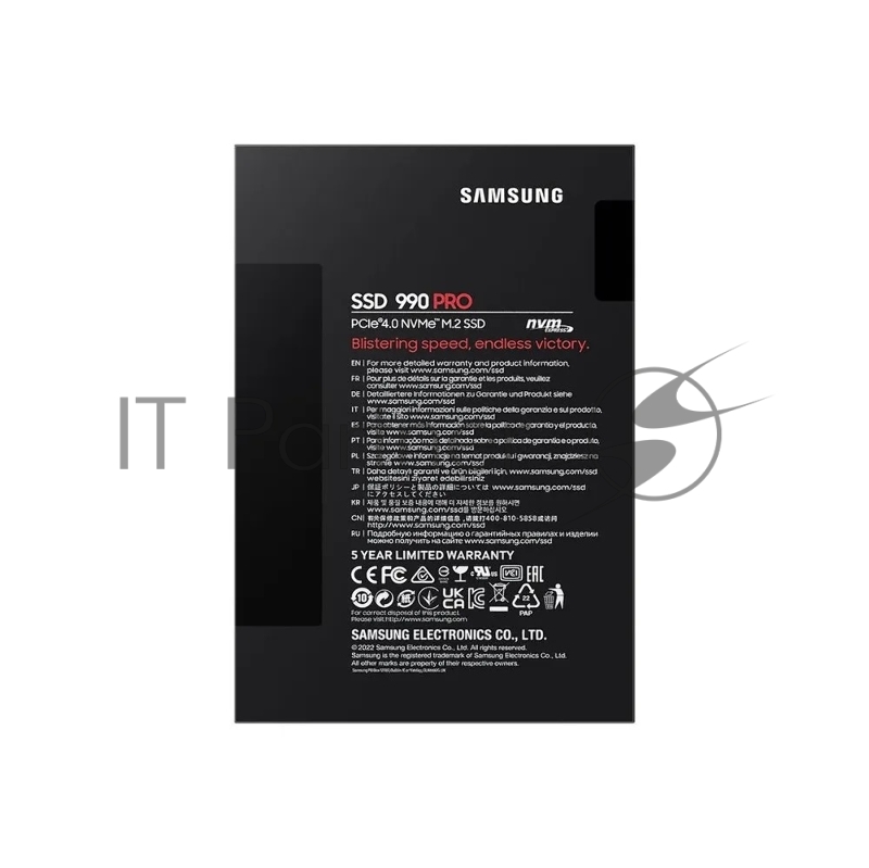 Твердотельный накопитель Samsung SSD 990 PRO, 2000GB, M.2(22x80mm), NVMe 2.0, PCIe 4.0 x4, V-NAND TLC, R/W 7450/6900MB/s, IOPs 1 400 000/1 550 000, DRAM buffer 2048MB, TBW 1200, DWPD 0.33, with Heatsink (12 мес.)