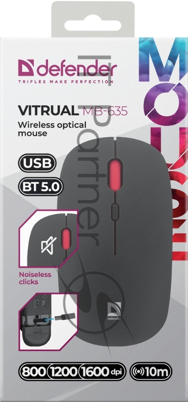 Мышка USB OPTICAL WRL DEFENDER MB-635 BLACK 52635 VITRUAL
