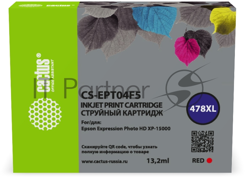 Картридж струйный Cactus CS-EPT04F5 478XL красный (13.2мл) для Epson Expression Photo HD XP-15000