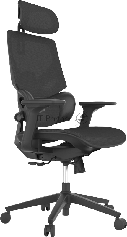 Кресло Cactus CS-CHR-MC01-BK черный сет./эко.кожа с подголов. крестов. пластик подст.для ног