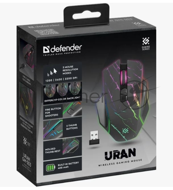 Мышка USB OPTICAL WRL GM-503 BLACK 52992 URAN DEFENDER