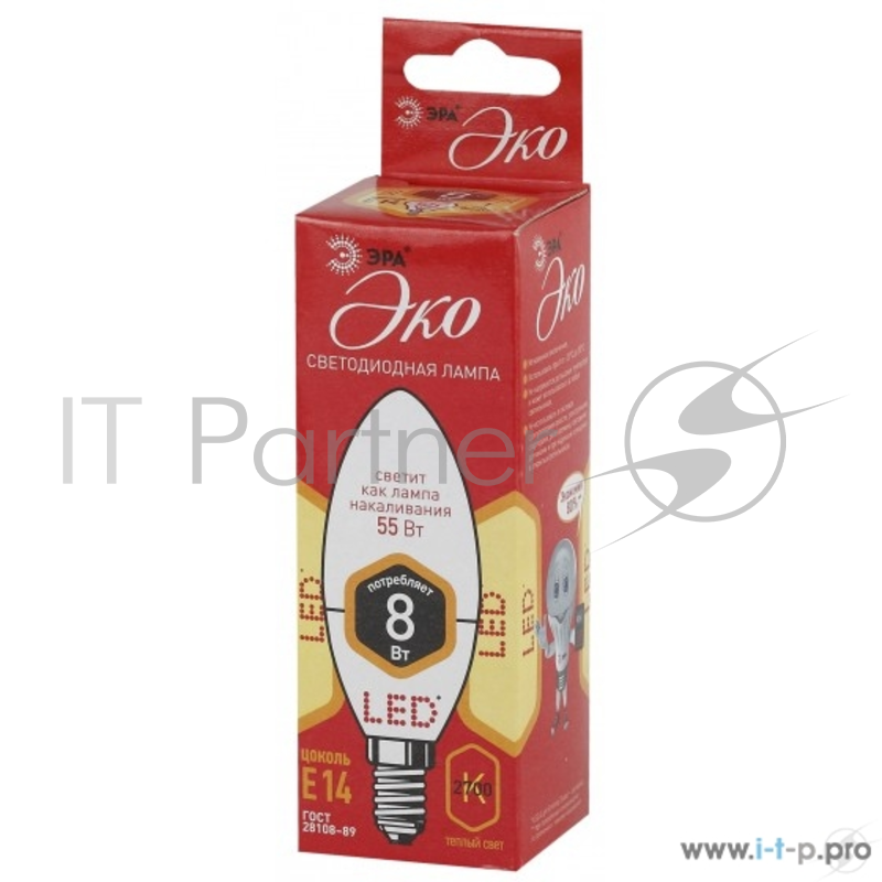 ЭРА Светодиодные лампы ЭРА Б0030018 ECO LED B35-8W-827-E14 Лампа ЭРА (диод, свеча, 8Вт, тепл, E14)