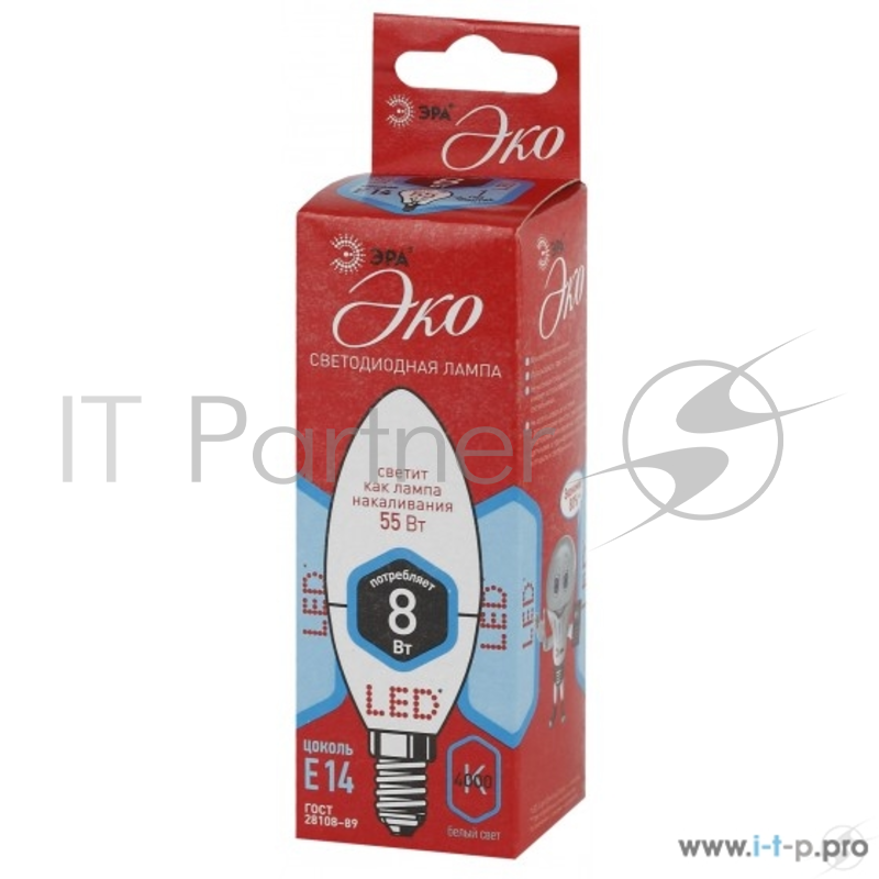 ЭРА Светодиодные лампы ЭРА Б0030019 ECO LED B35-8W-840-E14 Лампа ЭРА (диод, свеча, 8Вт, нейтр, E14)