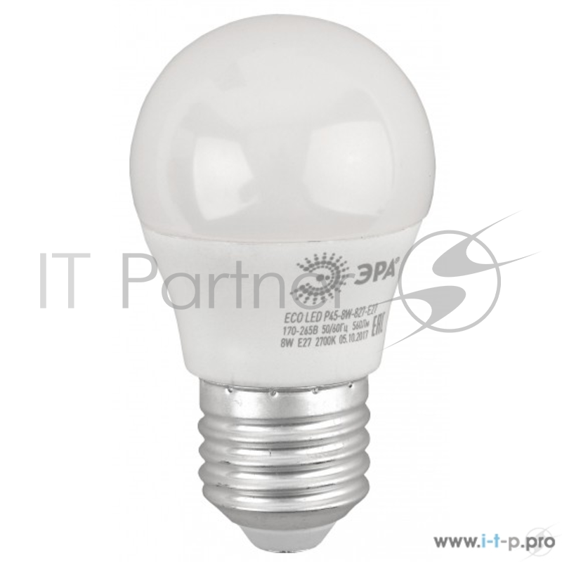 ЭРА Светодиодные лампы ЭРА Б0030024 ECO LED P45-8W-827-E27 Лампа ЭРА (диод, шар, 8Вт, тепл, E27)