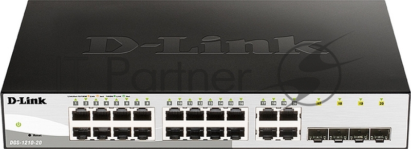 Управляемый L2 коммутатор D-Link DGS-1210-20/FL2A с 16 портами 10/100/1000Base-T и 4 комбо-портами 100/1000Base-T/SFP