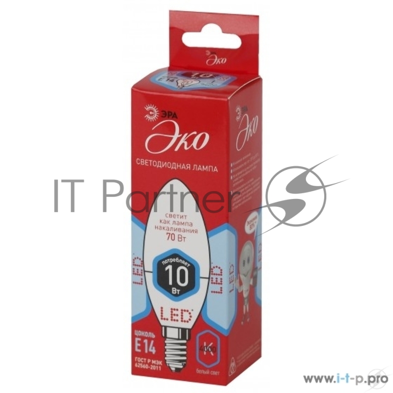 ЭРА Светодиодные лампы ЭРА Б0032963 ECO LED B35-10W-840-E14 Лампа ЭРА (диод, свеча, 10Вт, нейтр, E14)