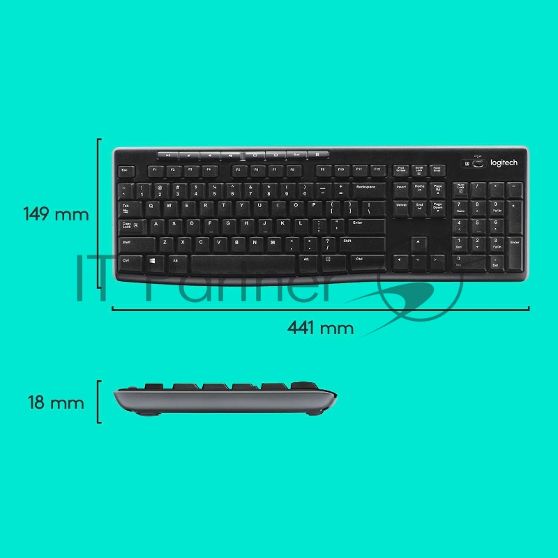 Клавиатура беспроводная Logitech K270 ЛАТИНИЦА (без кириллицы) (приемник Unifying, 2 батарейки AAA) (арт. 920-003058, M/N: Y-R0015 / C-U0007)