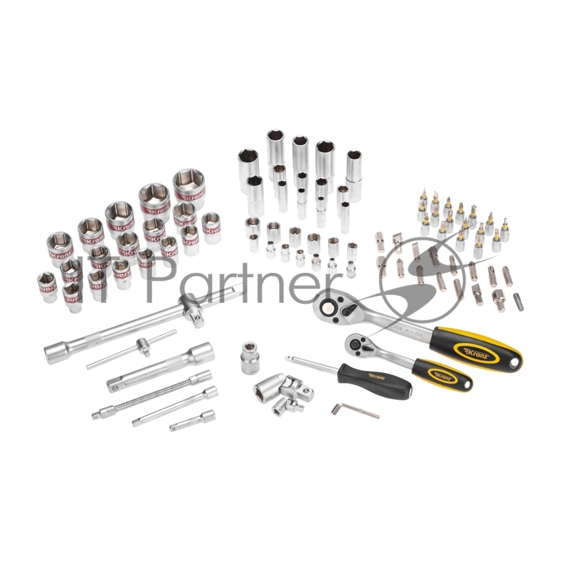 Набор инструментов, 1/2, 1/4, CrV, пластиковый кейс, 94 предмета KRANZ