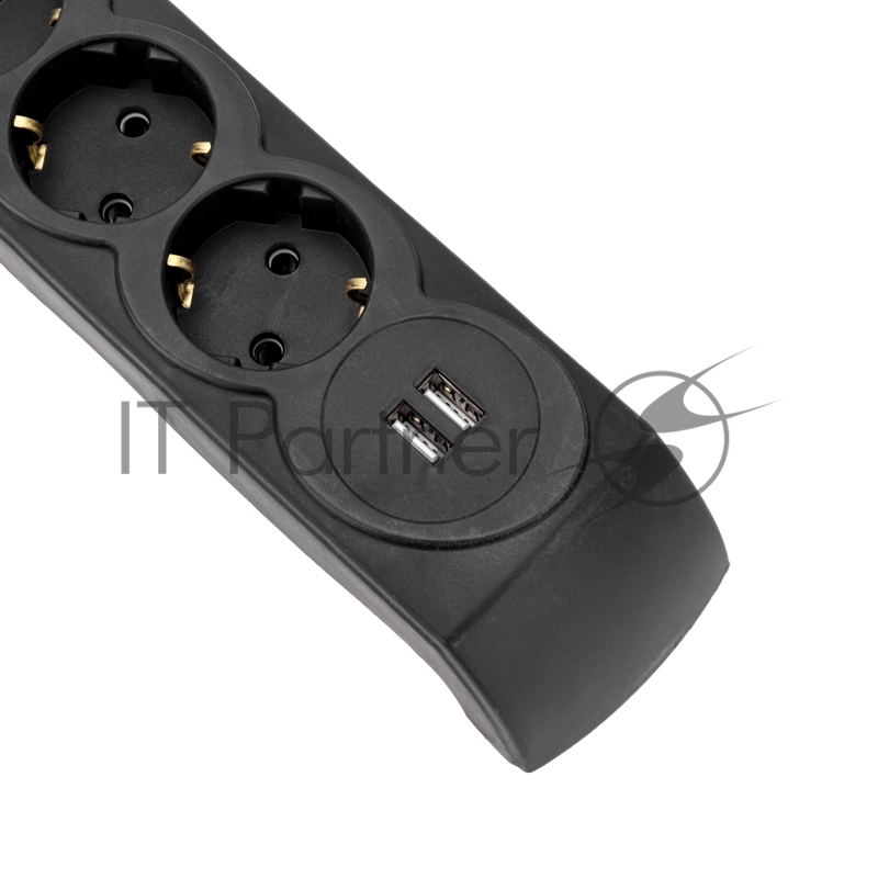 Фильтр сетевой 5 гнезд, 5м, 3х1,5мм², с автовыкл, 2 USB, черный KRANZ