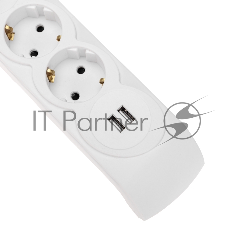 Фильтр сетевой 5 гнезд, 5м, 3х1,5мм², с автовыкл, 2 USB, белый KRANZ