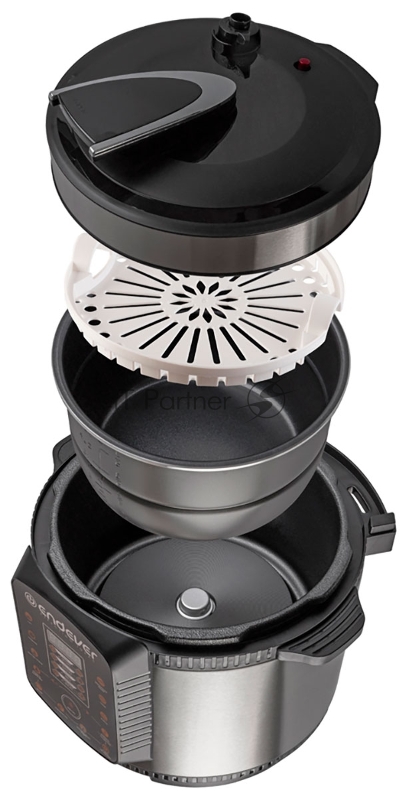 Скороварка-мультиварка электрическая Endever Vita-99, черный/стальной, мощность 1000 Вт, емкость 5л, 14 авторежимов работы, книга рецептов, 2 шт/уп.