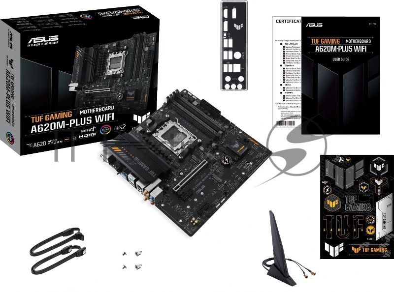 Материнская плата Asus TUF GAMING A620M-PLUS WIFI SocketAM5 AMD A620 4xDDR5 mATX AC`97 8ch(7.1) 2.5Gg RAID+HDMI+DP