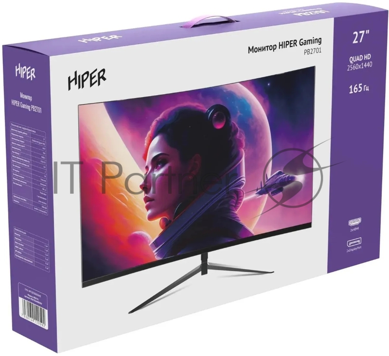 Монитор Hiper 27 Gaming PB2701 черный VA LED 1ms 16:9 HDMI M/M матовая 300cd 178гр/178гр 2560x1440 165Hz FreeSync DP 2K
