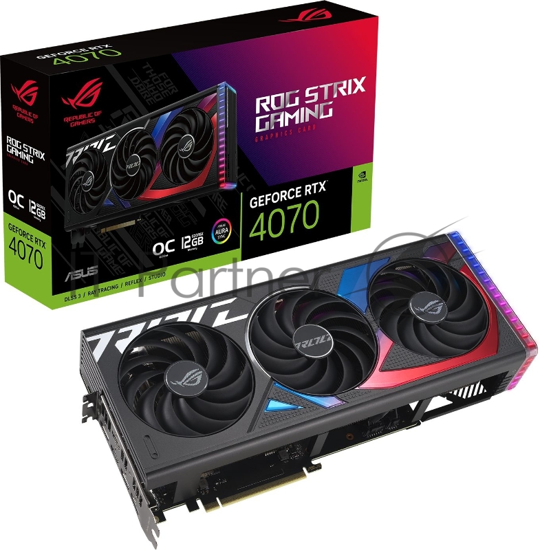 Видеокарта Asus PCI-E 4.0 ROG-STRIX-RTX4070-O12G-GAMING NVIDIA GeForce RTX 4070 12288Mb 192 GDDR6X 2610/21000 HDMIx2 DPx3 HDCP Ret