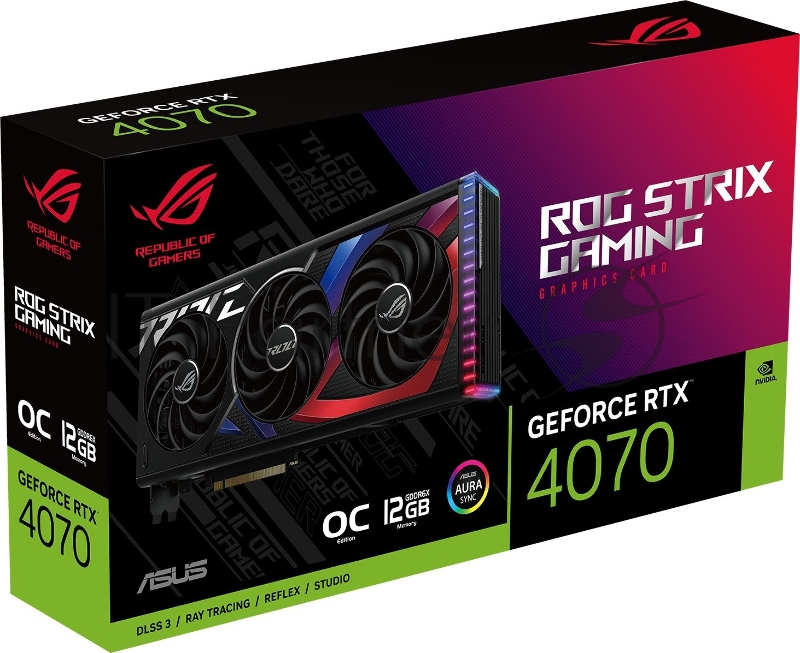 Видеокарта Asus PCI-E 4.0 ROG-STRIX-RTX4070-O12G-GAMING NVIDIA GeForce RTX 4070 12288Mb 192 GDDR6X 2610/21000 HDMIx2 DPx3 HDCP Ret