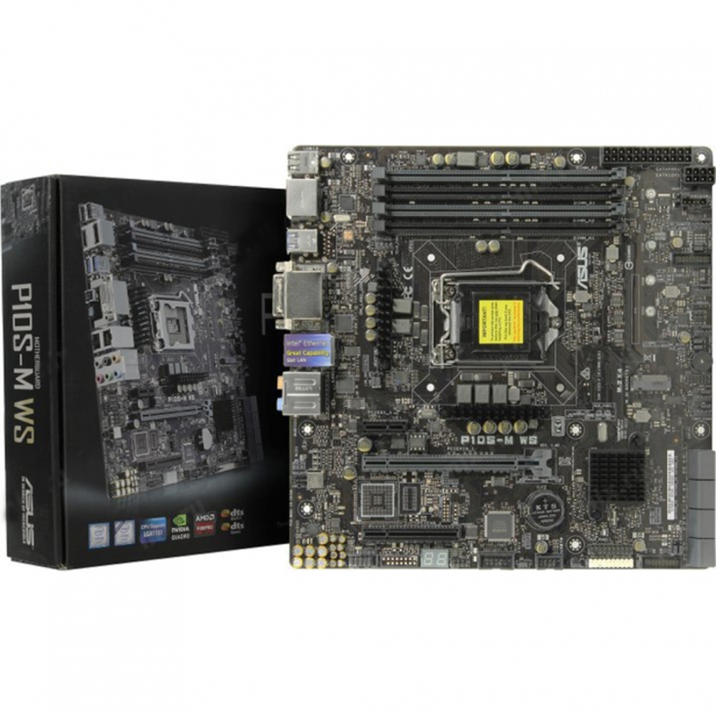 Серв. мат. плата Socket1151 ASUS P10S-M WS (iC236, 4xDDR4, M.2, SATA III, RAID, 1xPCI-E x16 + 1xPCI-E x8 + 1xPCI-E x1, DVI, DP, HDMI, 2x1Гбит LAN, USB3.0, mATX)