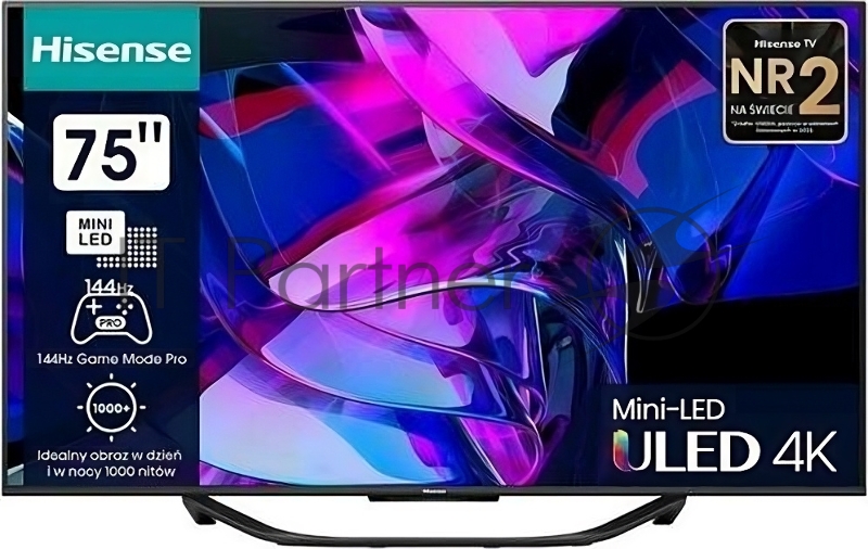 Телевизор QLED Hisense 75 75U7KQ черный 4K Ultra HD 120Hz DVB-T DVB-T2 DVB-C DVB-S DVB-S2 WiFi Smart TV