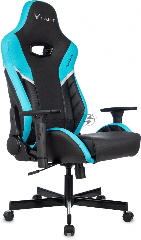 Кресло игровое Knight Thunder 5X черный/голубой эко.кожа крестов. металл