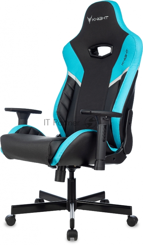 Кресло игровое Knight Thunder 5X черный/голубой эко.кожа крестов. металл