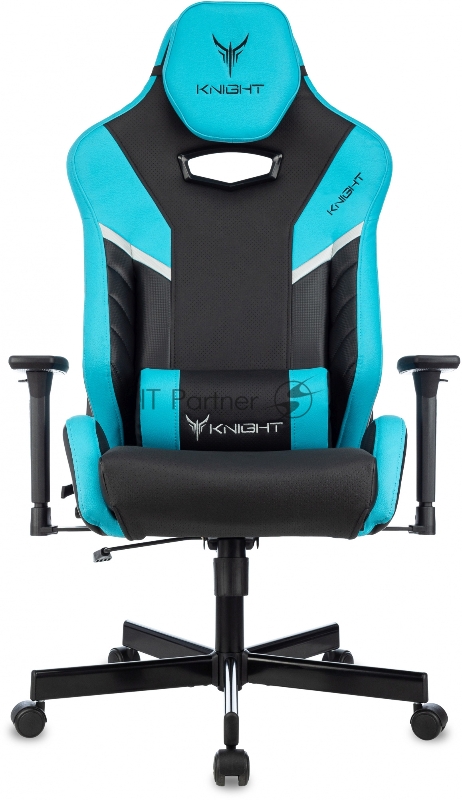 Кресло игровое Knight Thunder 5X черный/голубой эко.кожа крестов. металл