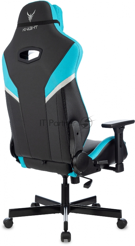 Кресло игровое Knight Thunder 5X черный/голубой эко.кожа крестов. металл