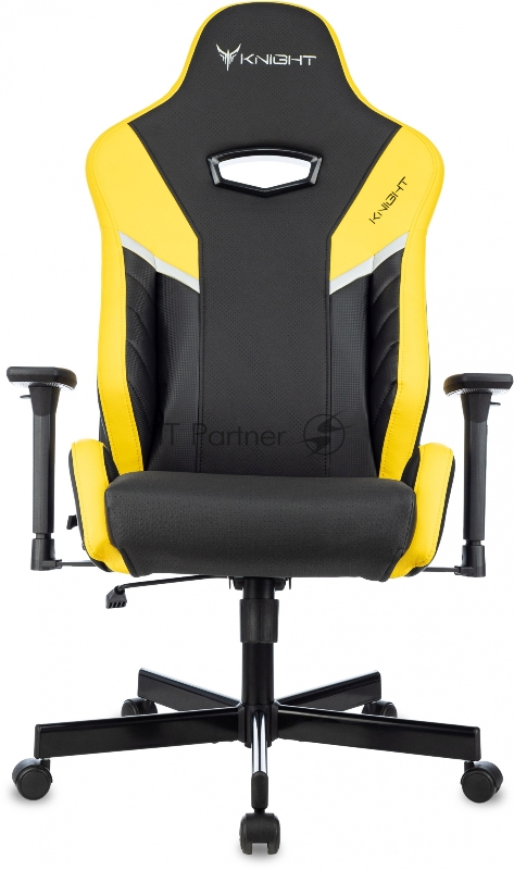 Кресло игровое Knight Thunder 5X черный/желтый эко.кожа крестов. металл