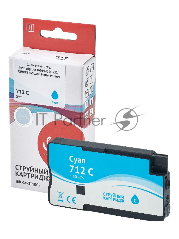 Струйный картридж Sakura 3ED67A (№712 Cyan) для HP, голубой, водорастворимый тип чернил, 29 мл.