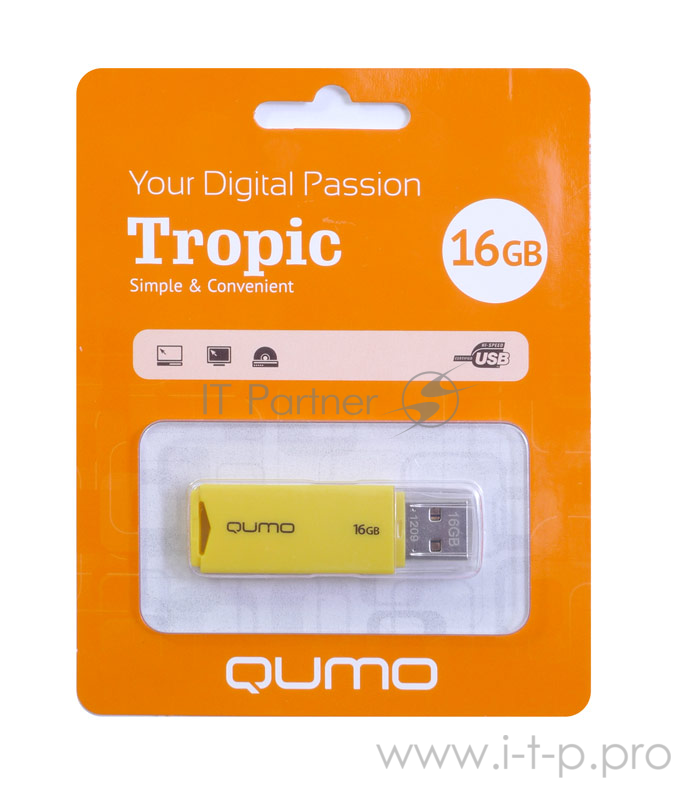 Носитель информации USB 2.0 QUMO 16GB Tropic Yellow QM16GUD-TRP-Yellow