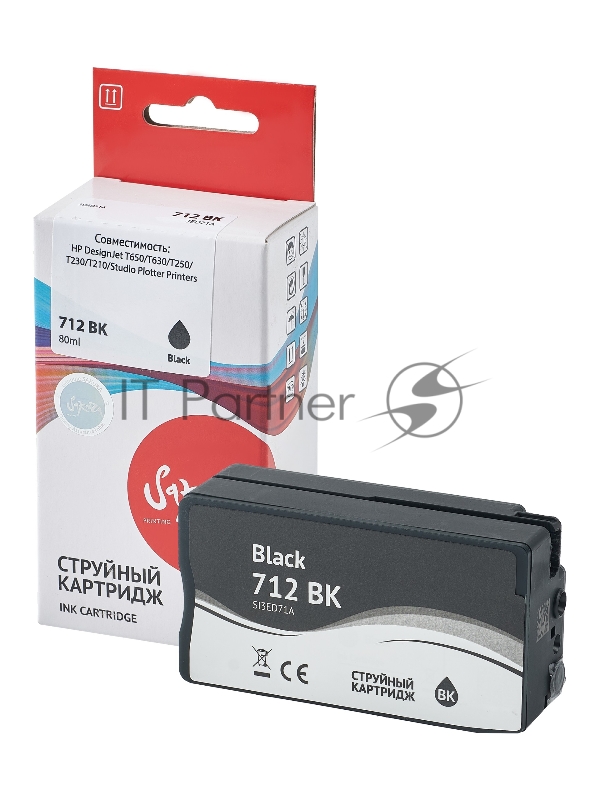 Струйный картридж Sakura 3ED71A (№712 Black) для HP, черный, водорастворимый тип чернил, 80 мл.