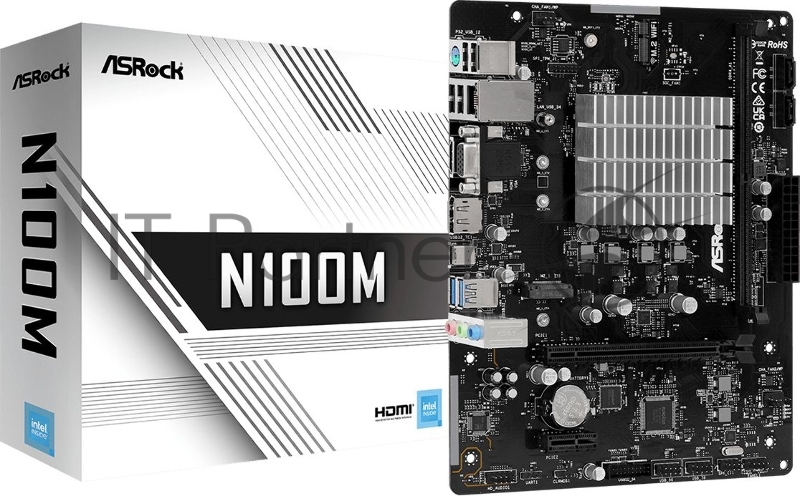 Материнская плата Asrock N100M 1xDDR4 mATX AC`97 6ch(5.1) GbLAN+VGA+HDMI+DP