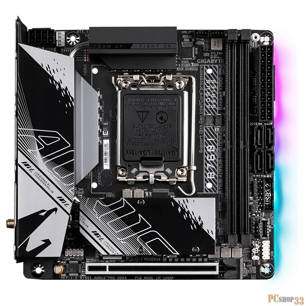 Материнская плата Gigabyte B760I AORUS PRO DDR4,Mini-ITX Socket 1700, B760, 2xDDR4-3200, HDMI+DP, 1xPCI-Ex16, 4xSATA3(RAID 0/1/5/10), 2xM.2, 8Ch Audio, 2,5GbLan, WiFi, (2+2)xUSB2.0, (5+2)xUSB3.2, (1+1)xUSB3.2 Type-C™, RTL