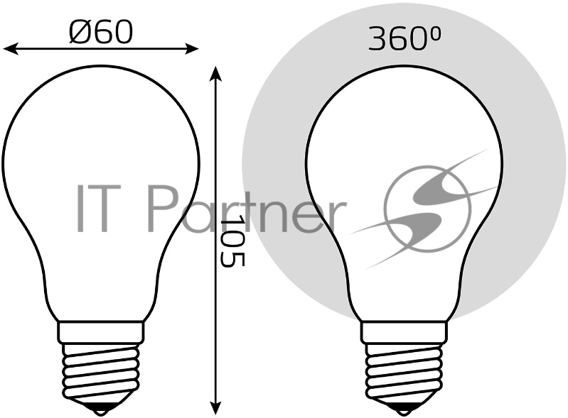 Лампа светодиодная Gauss 10Вт цок.:E27 шар 220B 2700K св.свеч.бел.теп. A60 (упак.:10шт) (102202110)