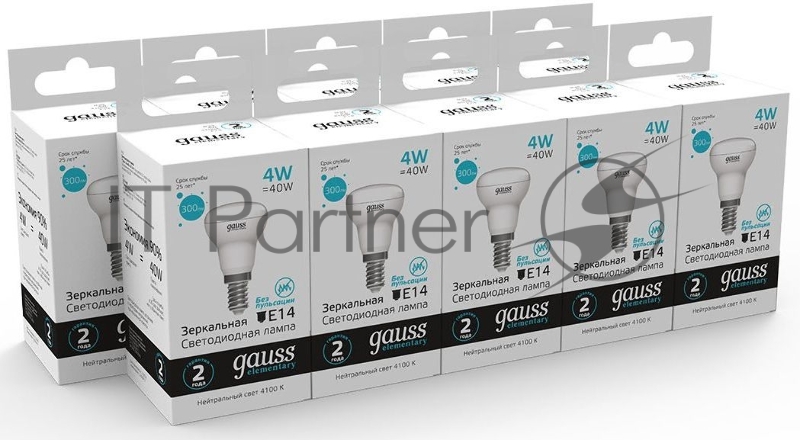 Лампа светодиодная Gauss Elementary 63124 4Вт цок.:E14 рефлек. 220B 4100K св.свеч.бел.нейт. (упак.:10шт)