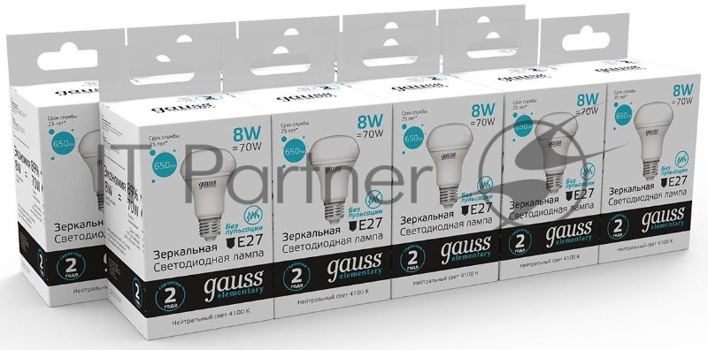 Лампа светодиодная Gauss Elementary 63228 8Вт цок.:E27 рефлек. 220B 4100K св.свеч.бел.нейт. (упак.:10шт)