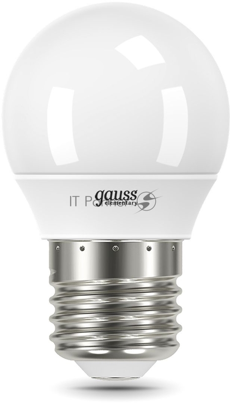 Лампа светодиодная Gauss Elementary 6Вт цок.:E27 шар 220B 6500K св.свеч.бел.хол. (упак.:10шт) (53236)