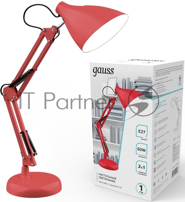 Светильник Gauss GT0034 настольный на струбцине/основание E27 красный 60Вт