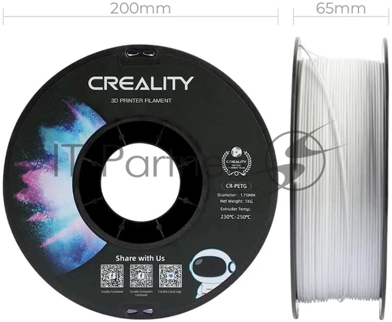 Катушка CR-PETG пластика Creality 1,75 мм 1кг для 3D принтеров, белый