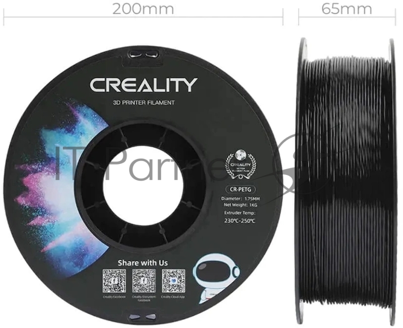 Катушка CR-PETG пластика Creality 1,75 мм 1кг для 3D принтеров, черный