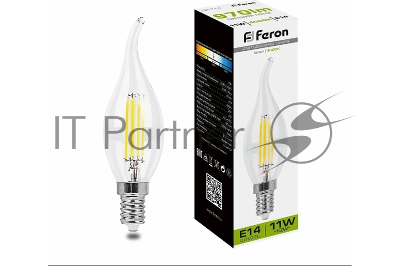 Лампа FERON светодиодная, 11W 230V E14 4000K прозрачная, LB-714 38012