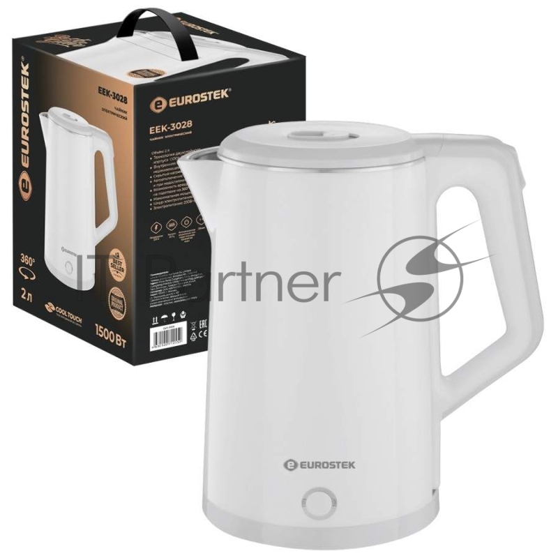 Чайник EUROSTEK EEK-3028, 2 л, Белый технология двухслойного корпуса COOL TOUCH