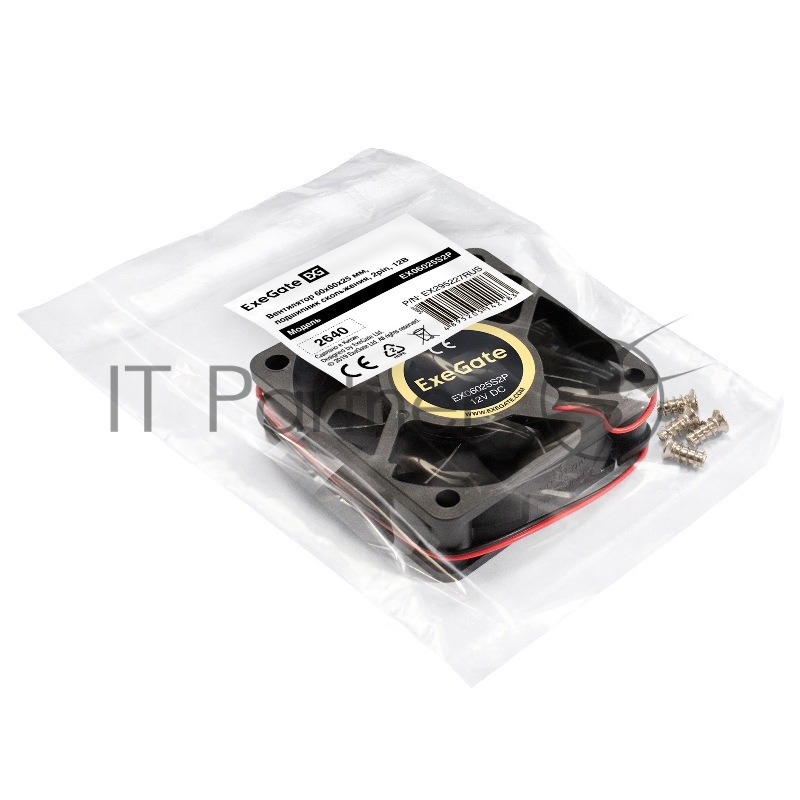 Вентилятор 12В DC ExeGate EX06025S2P (60x60x25 мм, Sleeve bearing (подшипник скольжения), 2pin, 3500RPM, 24dBA)