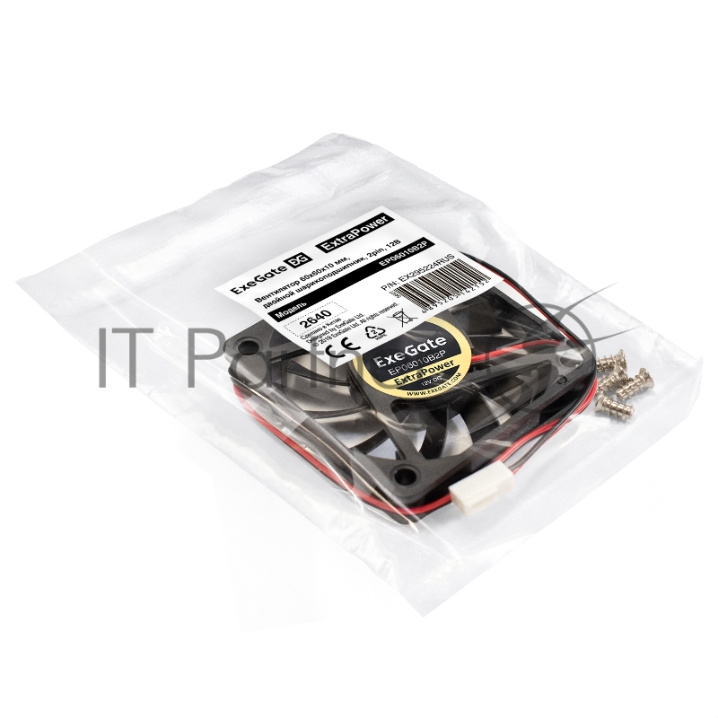 Вентилятор 12В DC ExeGate ExtraPower EP06010B2P (60x60x10 мм, 2-Ball (двойной шарикоподшипник), 2pin, 3200RPM, 26dBA)