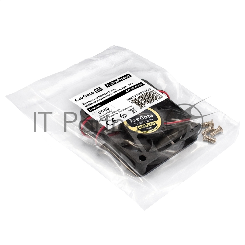 Вентилятор 12В DC ExeGate ExtraPower EP06015B2P (60x60x15 мм, 2-Ball (двойной шарикоподшипник), 2pin, 5000RPM, 34dBA)