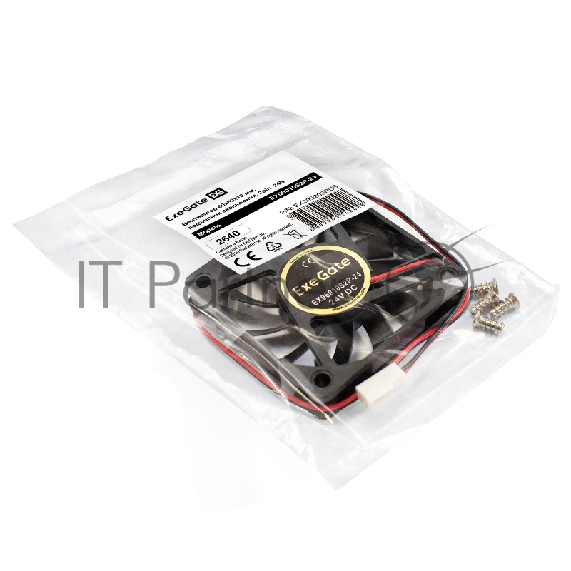 Вентилятор 24В DC ExeGate EX06010S2P-24 (60x60x10 мм, Sleeve bearing (подшипник скольжения), 2pin, 3000RPM, 24.1dBA)