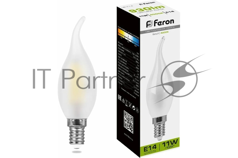 Лампа светодиодная LED 11вт Е14 белый матовая свеча на ветру FILAMENT