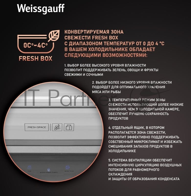 Холодильник Weissgauff WCD 590 NoFrost Inverter Premium Biofresh Inox